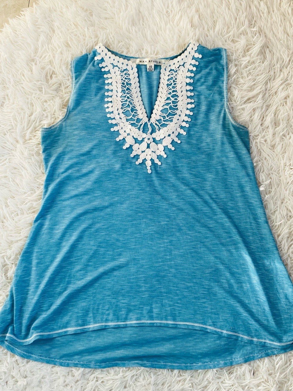 Max Studio Blue Sleeveless Crochet Lace Tunic Tank Top XS Boho Beach - Picture 4 of 8